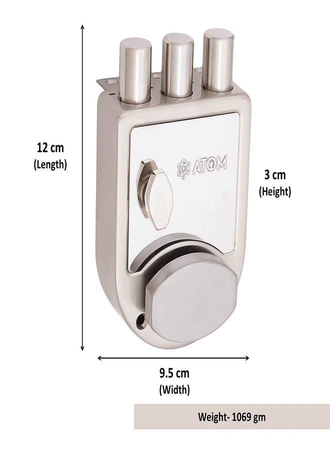أتوم قفل باب رئيسي ثلاثي المزلاج من Atom مع 4 مفاتيح نحاسية قابلة للعكس | طلاء فضي، 12 × 9.5 × 3 سم، ML003 - Image 3